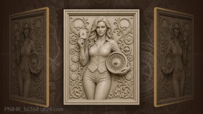 Casino lady balances wheel and card 3d STL model