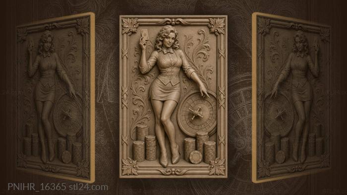 Casino lady with card and wheel 3d STL model