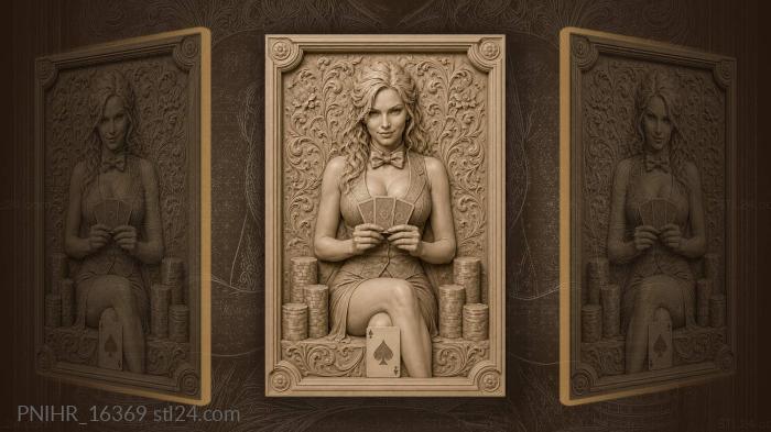 Player holding three cards between chip stacks 3d STL model