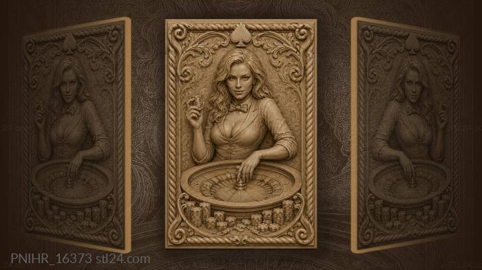 Lady leaning on the wheel with chips 3d STL model