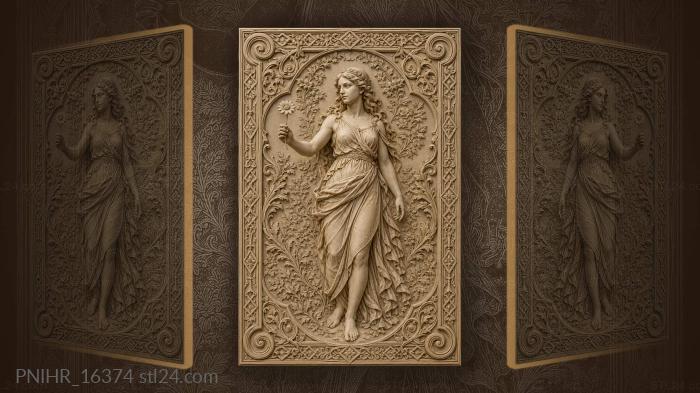 Lady with a single daisy flower 3d STL model