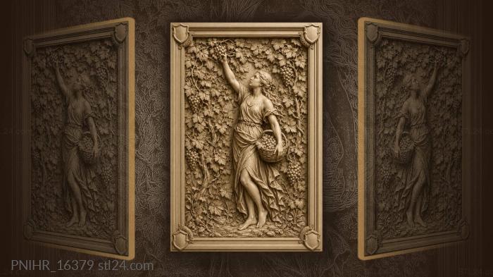 Woman gathering grapes into a basket 3d STL model