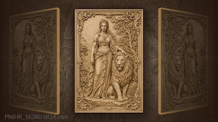 Lady with a noble lion 3d STL model