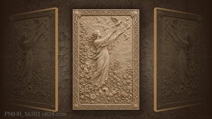 Lady with birds floral abundance 3d STL model
