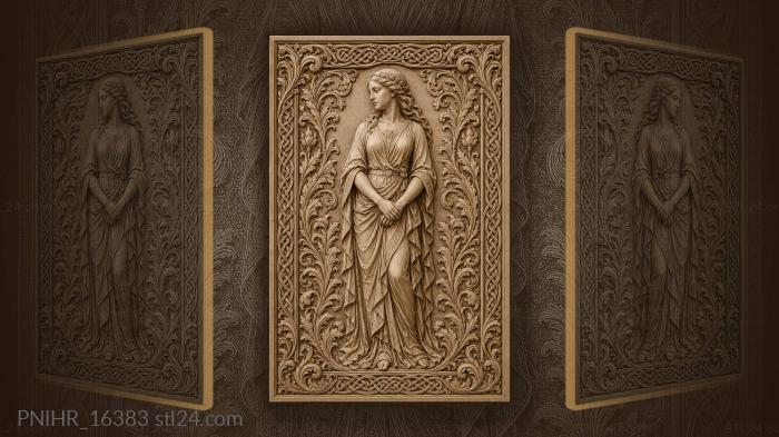 Graceful lady with floral borders 3d STL model