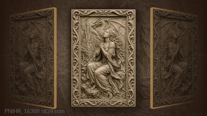 Lady castle dragon fairytale scene 3d STL model