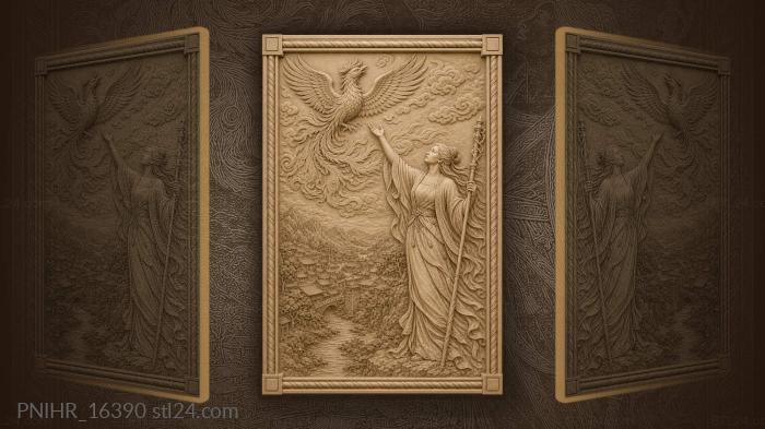 Firebird above the village and woman 3d STL model