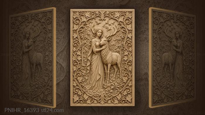 Woman embracing a stag in clearing 3d STL model