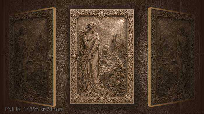 Lady by stormy sea with owl 3d STL model