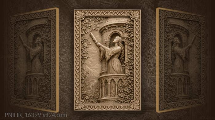 Lady with scroll in tower 3d STL model