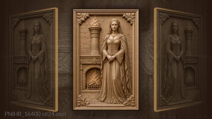 Medieval lady with pillar and fire 3d STL model