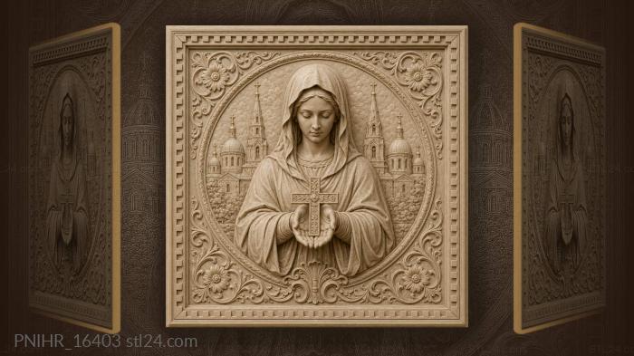 Cross in her hands below tower medallions 3d STL model