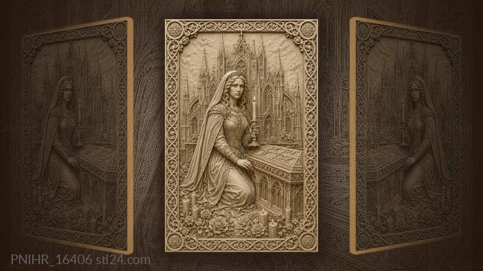 Medieval lady with candle and cathedral 3d STL model