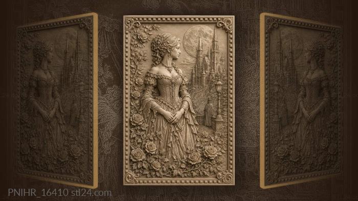 Gothic castle lady with roses 3d STL model