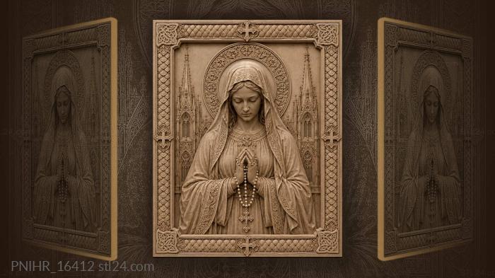 Praying woman with church backdrop 3d STL model