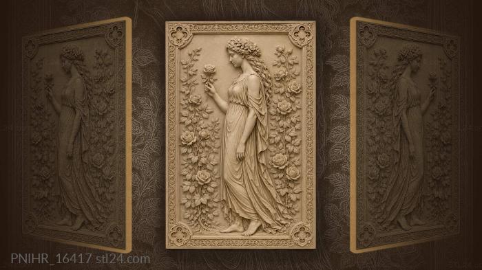 Woman offering a rose among roses 3d STL model