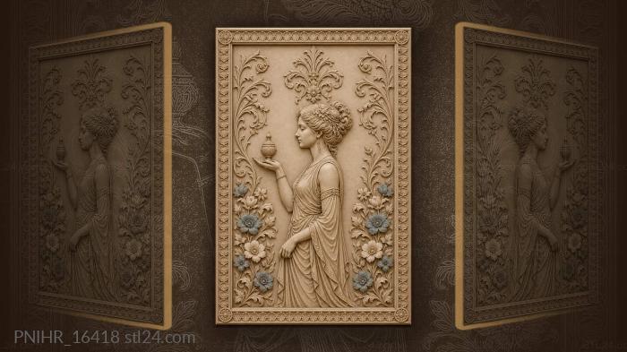 Blue blossoms around a profiled woman 3d STL model