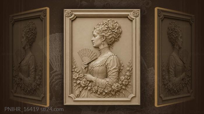 Lady with a fan and a floral garland 3d STL model