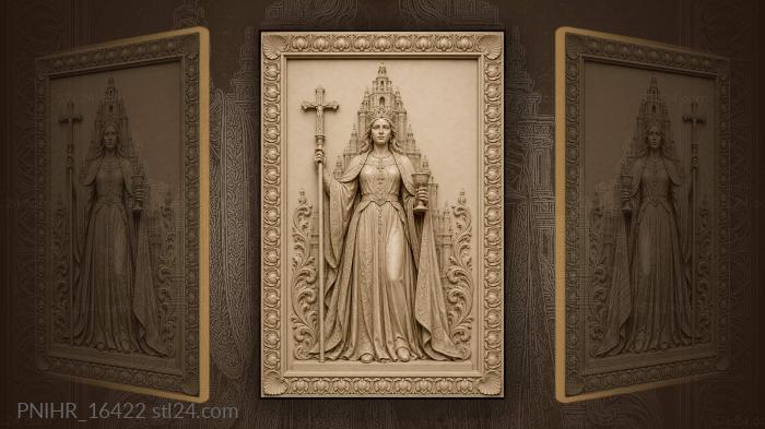 Lady with chalice beside tall tower 3d STL model