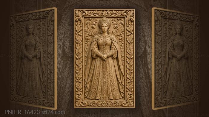 Princess in patterned gown and headdress 3d STL model