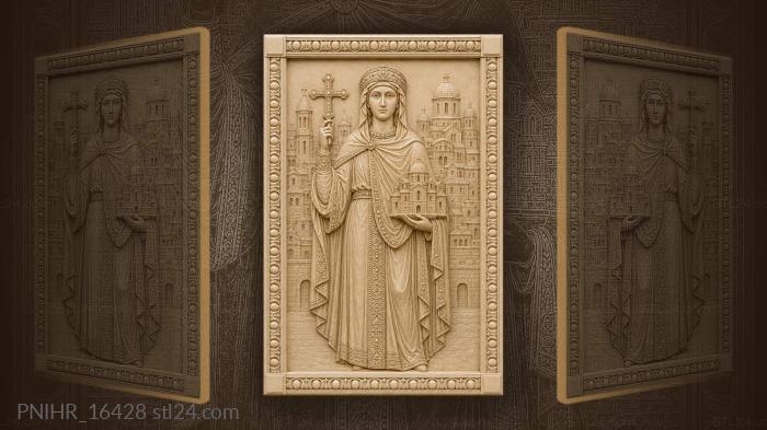 Saint holding a cross and a church 3d STL model