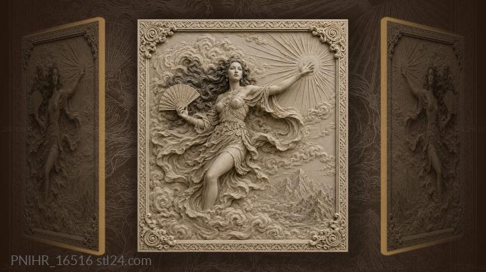 Lady with a fan reaching toward the sun 3d STL model