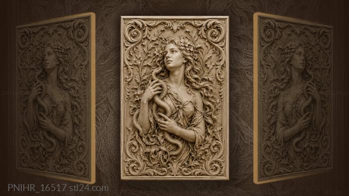 Woman with serpent and foliage 3d STL model