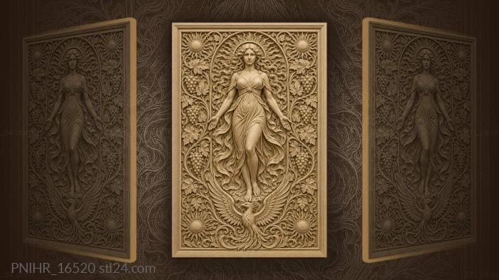 Sunbursts woman with phoenix bird 3d STL model