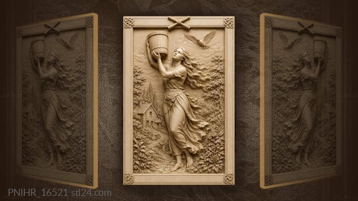 Woman with bucket and soaring bird 3d STL model