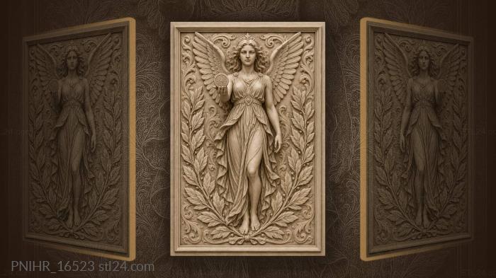 Winged woman with medal between wreaths 3d STL model