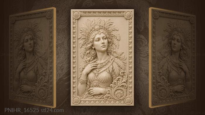 Elegant woman with feathered headdress 3d STL model