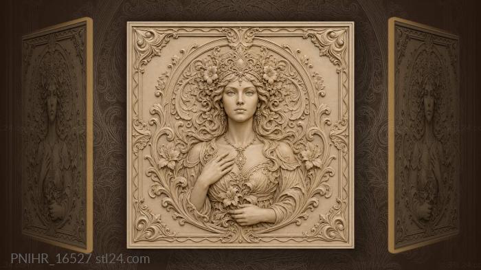 Hair intertwining with floral scrolls 3d STL model