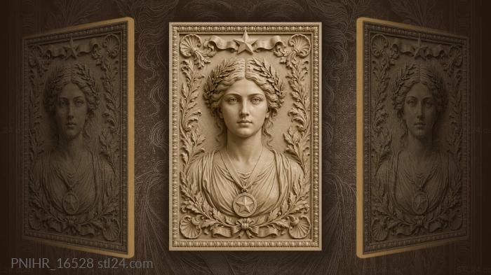 Laurel wreath woman with star medal 3d STL model
