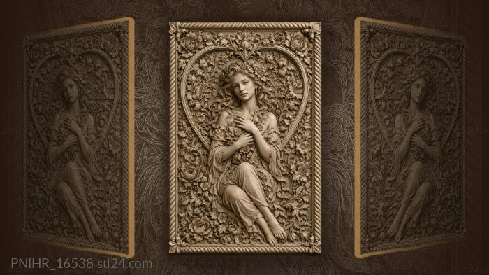 Floral heart with womans portrait 3d STL model