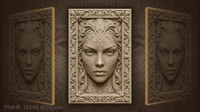 Circuitry woman with green eyes 3d STL model