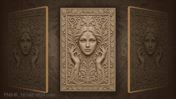 Serene woman with floral frame 3d STL model