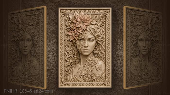 Face adorned with butterflies and poinsettias 3d STL model