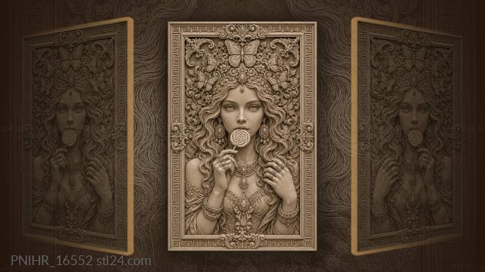 Girl in a butterfly crown with a lollipop 3d STL model