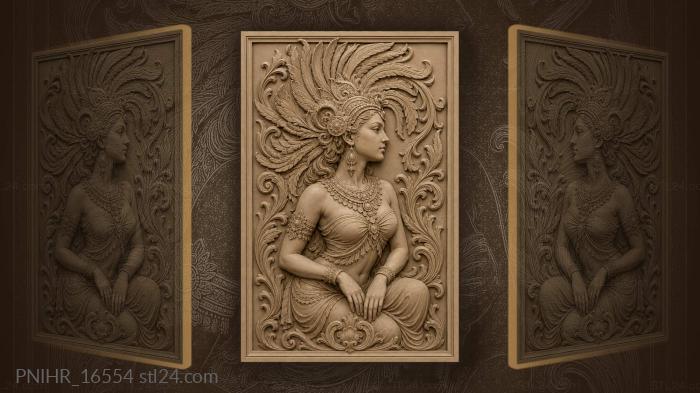 Feathered headdress lady in profile 3d STL model