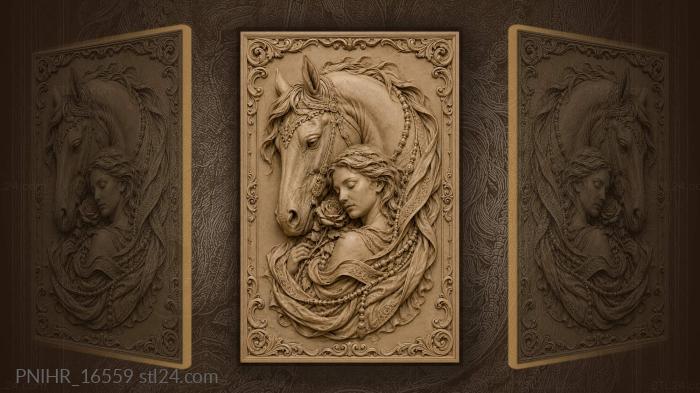 Woman leaning against the horse neck 3d STL model