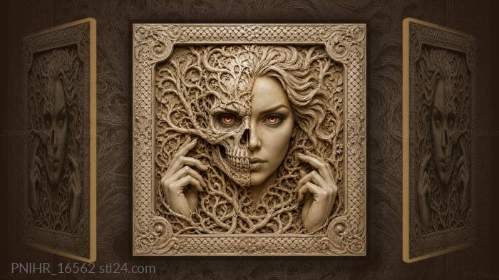 Half skull half woman face 3d STL model