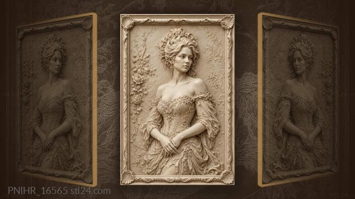 Lady with piled up hair clasping hands 3d STL model