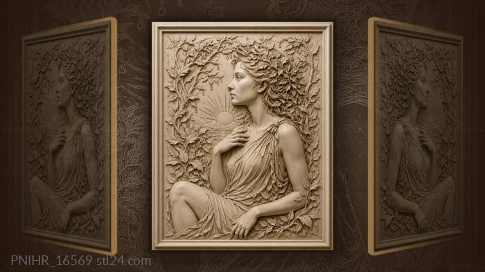 Sunrise within branches behind her head 3d STL model