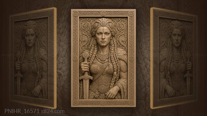 Warrior woman with sword and braids 3d STL model