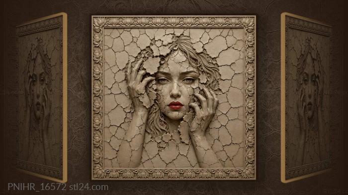 Fractured portrait with lotus frame 3d STL model