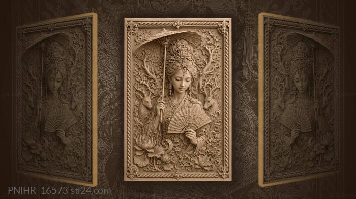 Parasol and fan among antlered blossoms 3d STL model