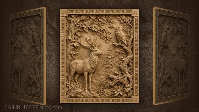 Forest stag and watchful owl 3d STL model