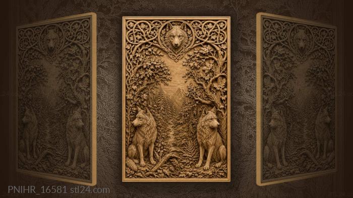 Two wolves seated beneath the branches 3d STL model