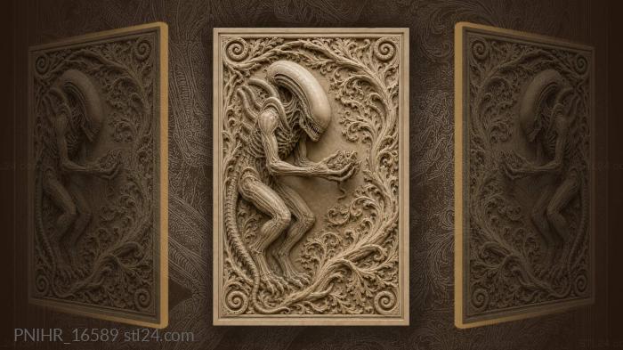 Alien reaching through leafy frame 3d STL model