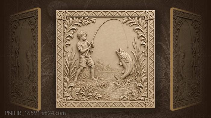 Young angler and a leaping fish 3d STL model